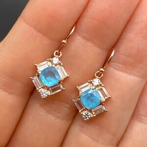 NWOT RBP BOMB PARTY Rose Gold Plated Art Deco Style Aqua Quartz White Earrings
